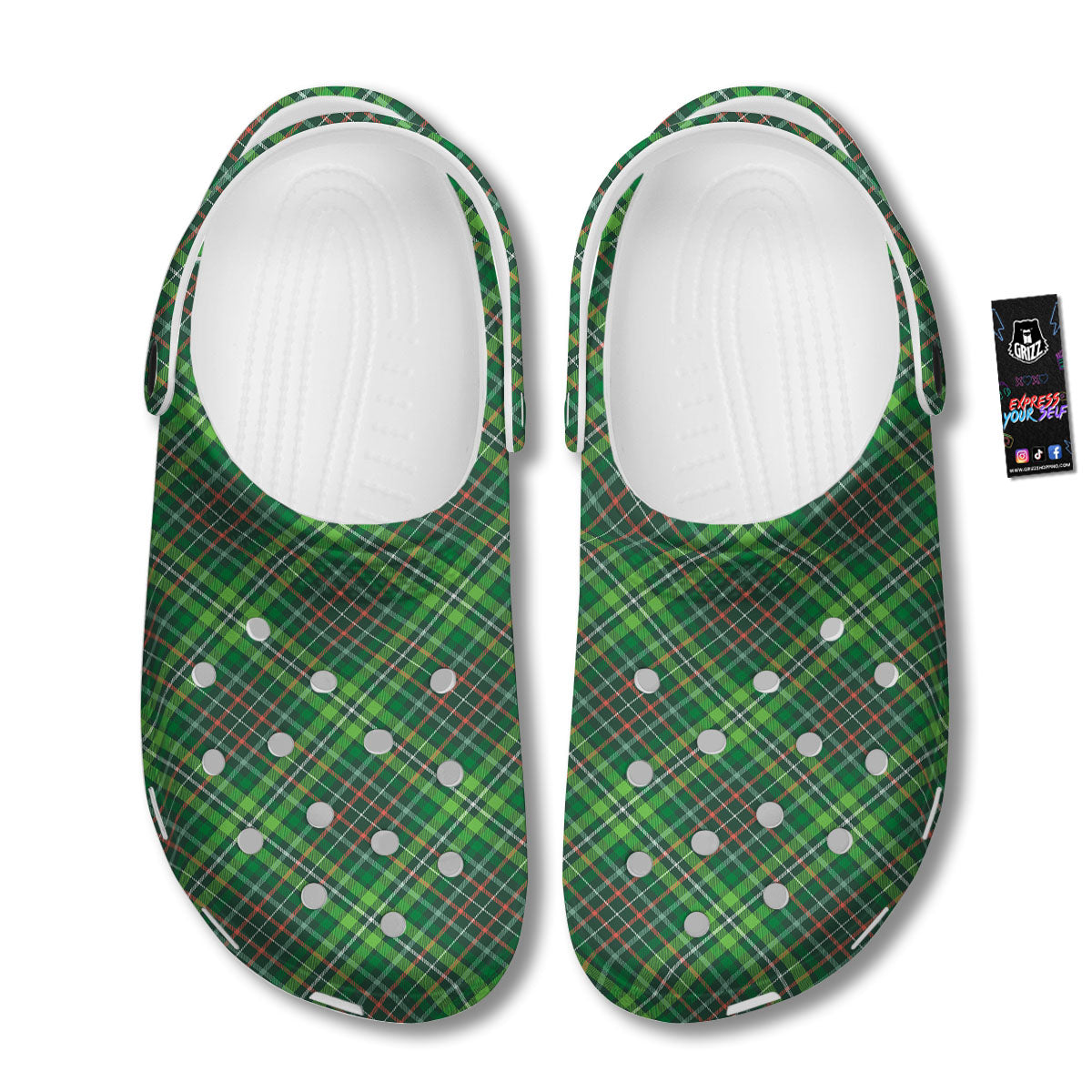 Irish Tartan Saint Patrick's Day Print Pattern Clog-grizzshop