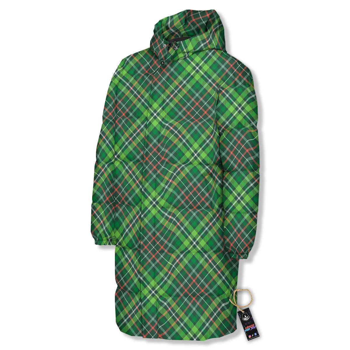 Irish Tartan Saint Patrick's Day Print Pattern Long Down Jacket-grizzshop