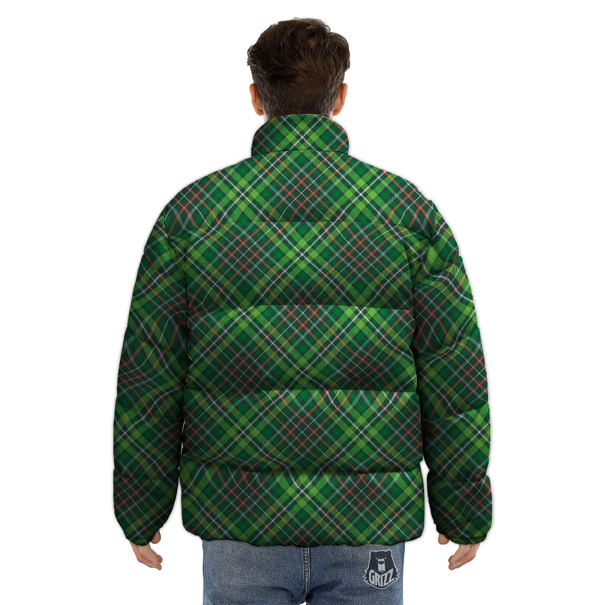 Irish Tartan Saint Patrick's Day Print Pattern Puffer Jacket-grizzshop