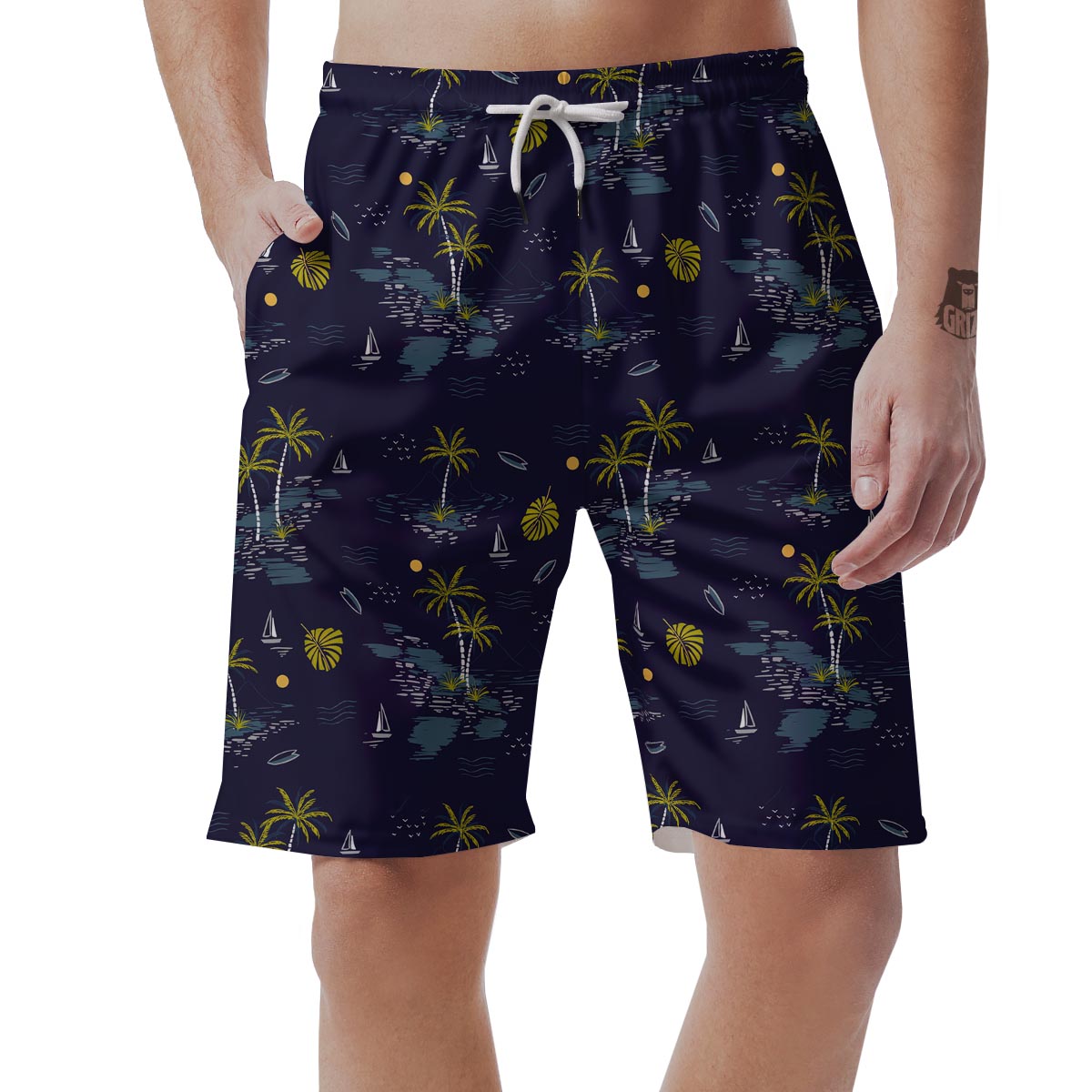 Island Palm Tree Hawaiian Print Men's Shorts-grizzshop