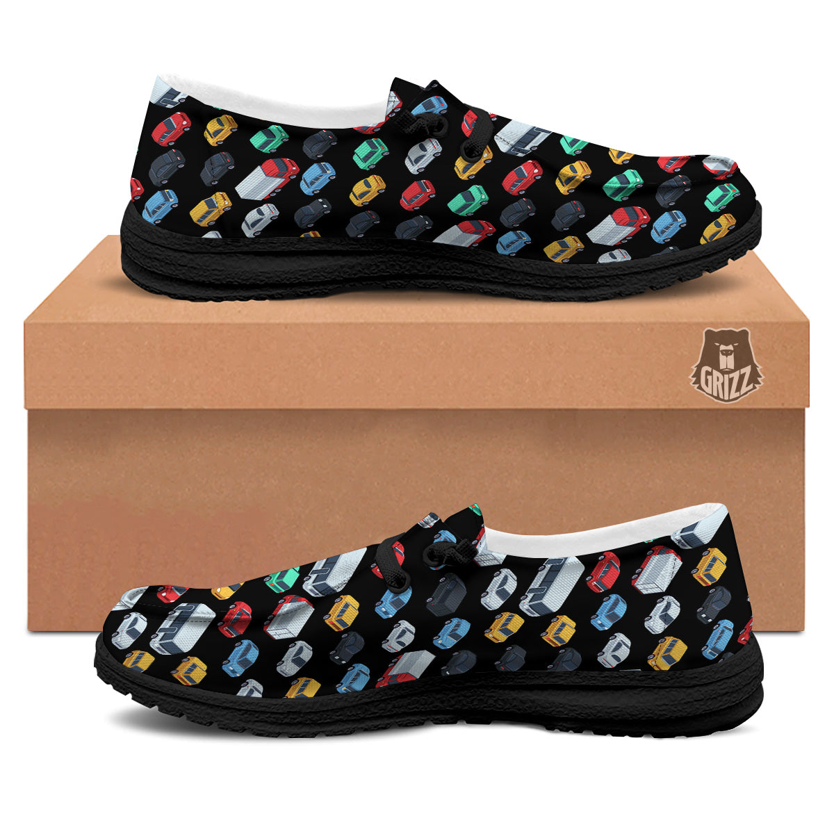 Isometric Cars Colorful Print Pattern Black Loafers-grizzshop