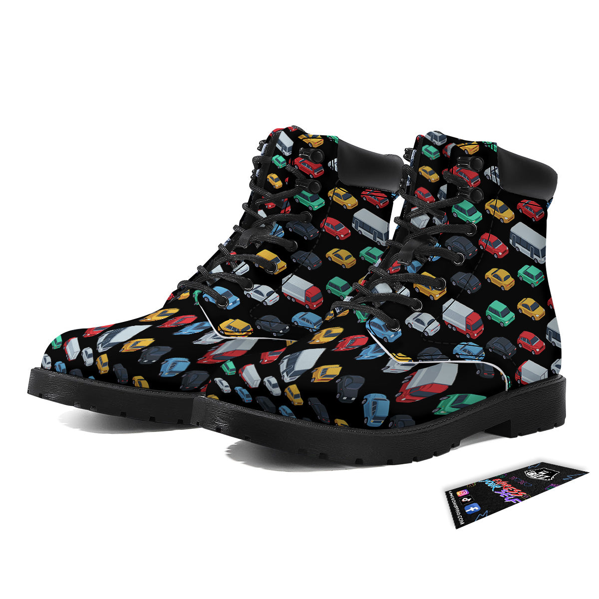 Isometric Cars Colorful Print Pattern Boots-grizzshop