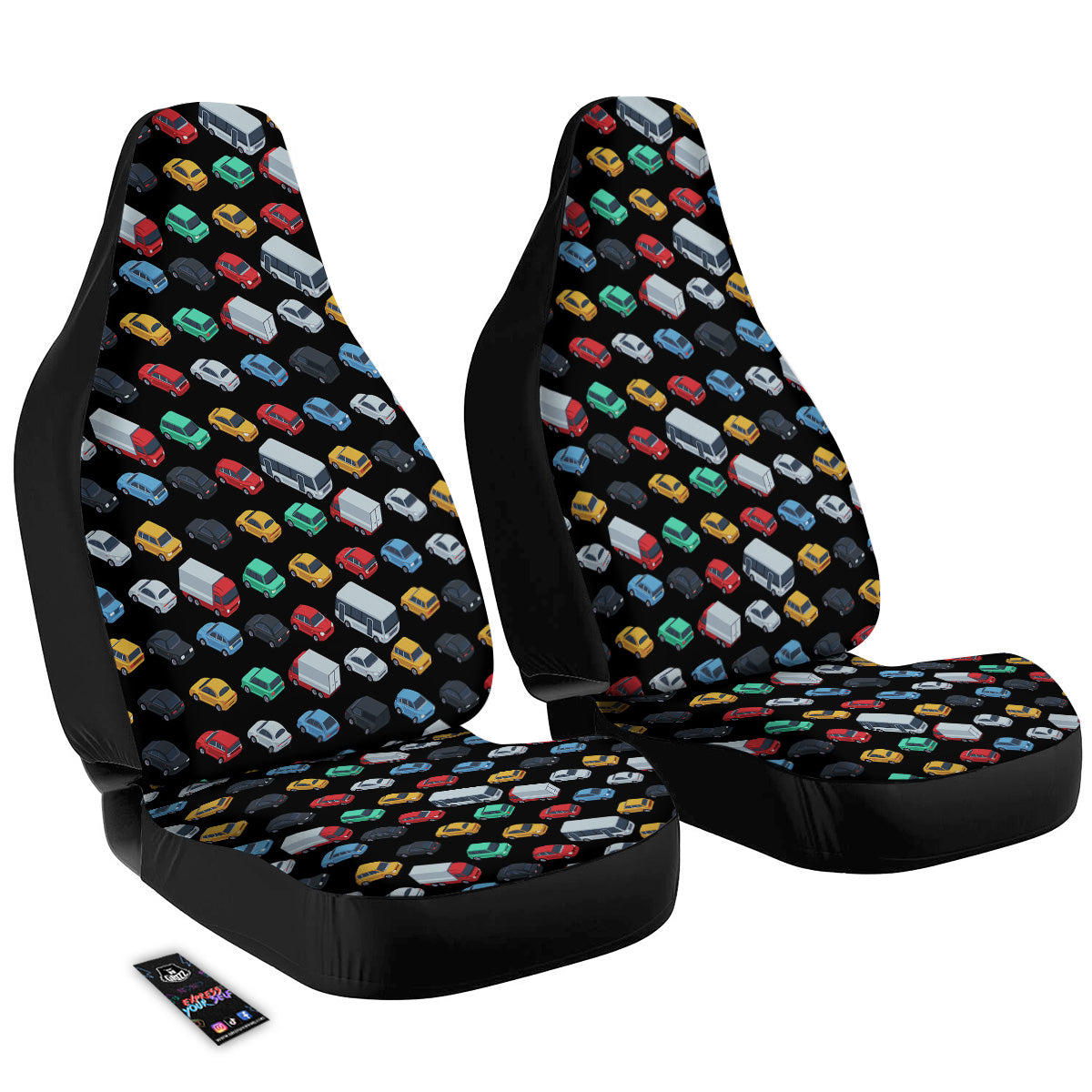 Isometric Cars Colorful Print Pattern Car Seat Covers-grizzshop