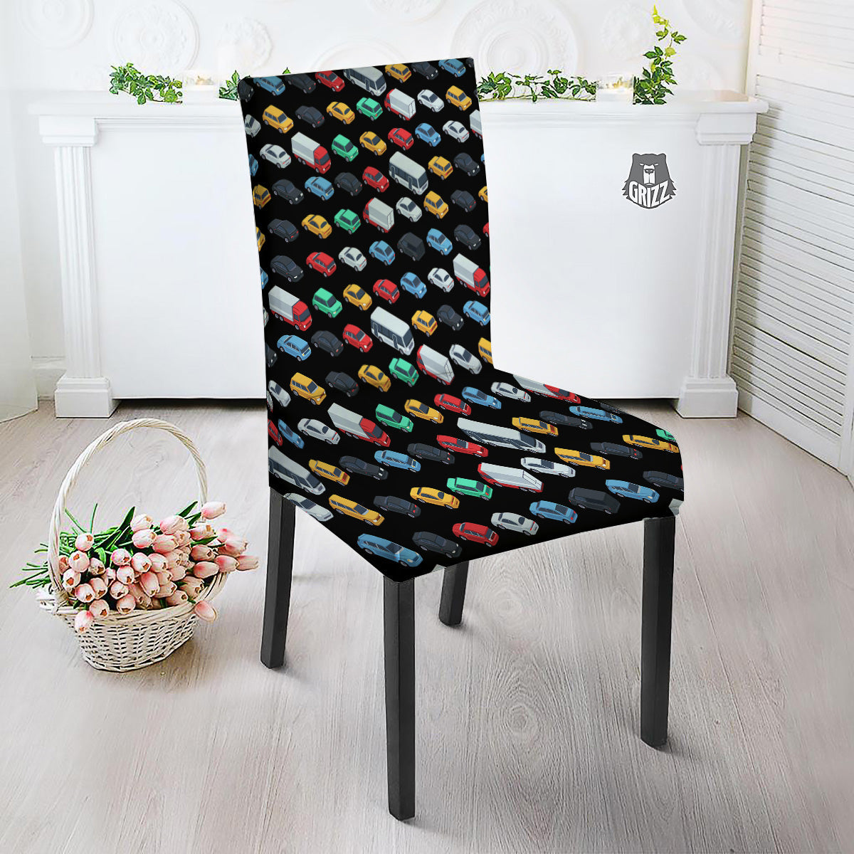 Isometric Cars Colorful Print Pattern Dining Chair Slipcover-grizzshop