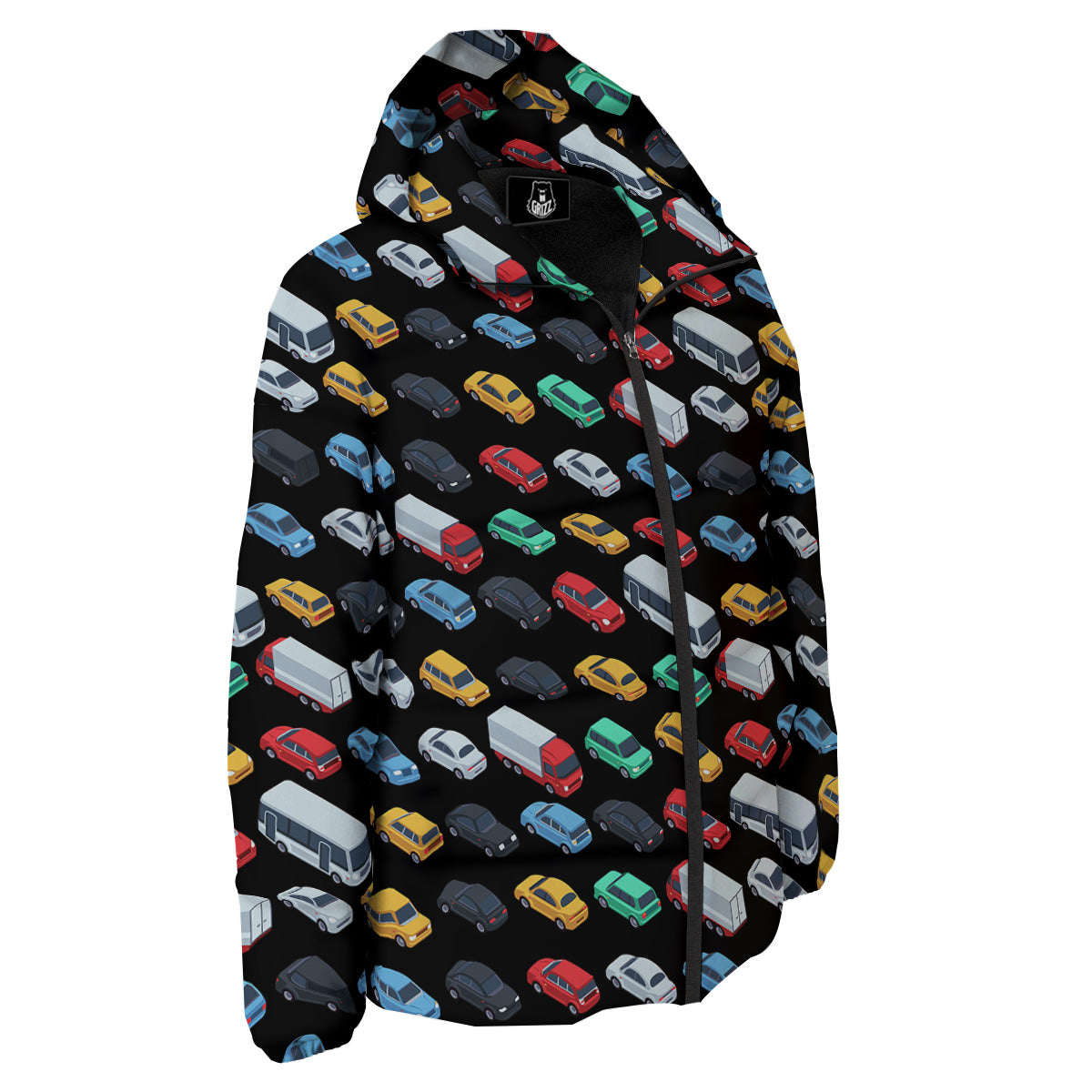 Isometric Cars Colorful Print Pattern Down Jacket-grizzshop