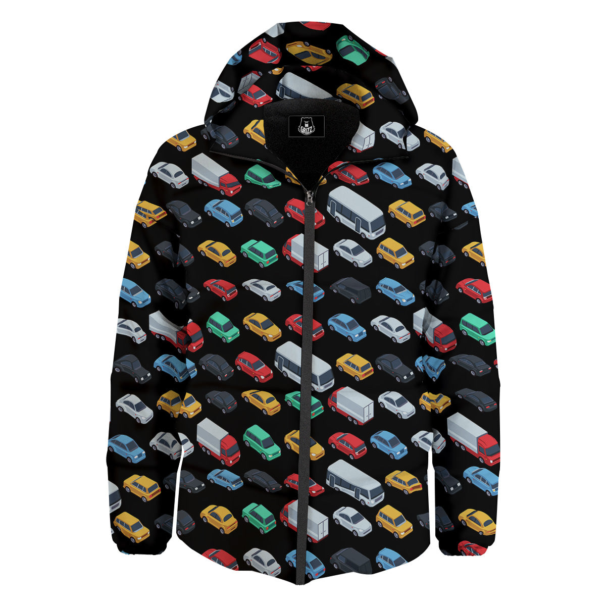 Isometric Cars Colorful Print Pattern Down Jacket-grizzshop