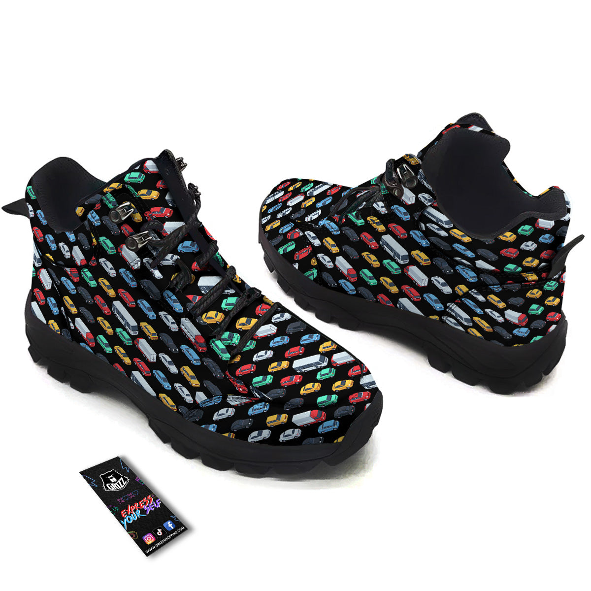 Isometric Cars Colorful Print Pattern Hiking Shoes-grizzshop