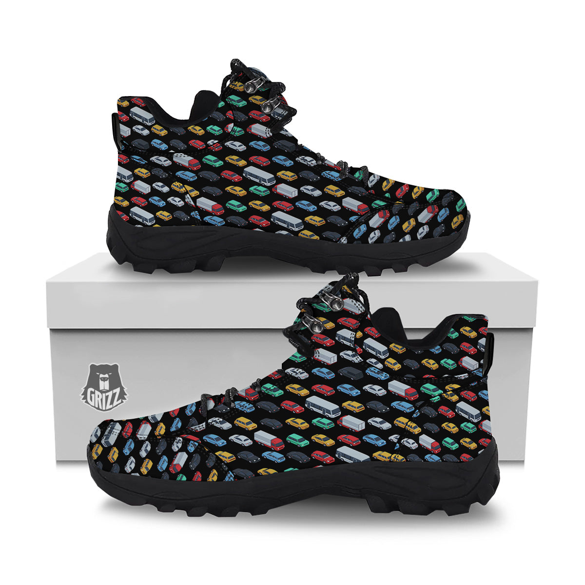 Isometric Cars Colorful Print Pattern Hiking Shoes-grizzshop