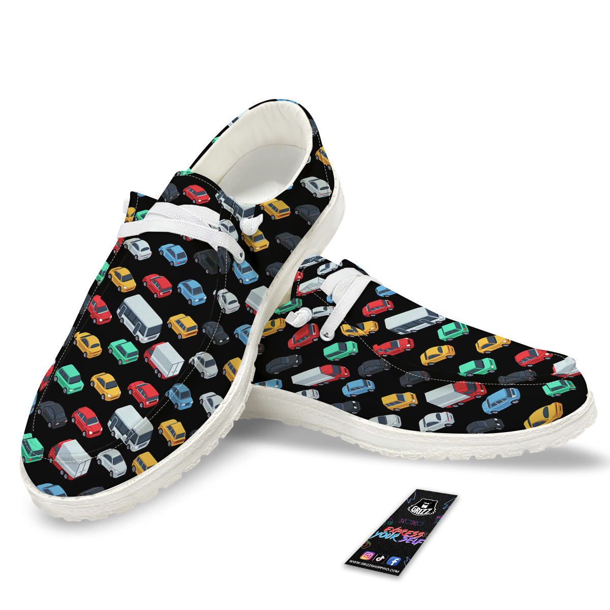 Isometric Cars Colorful Print Pattern White Loafers-grizzshop