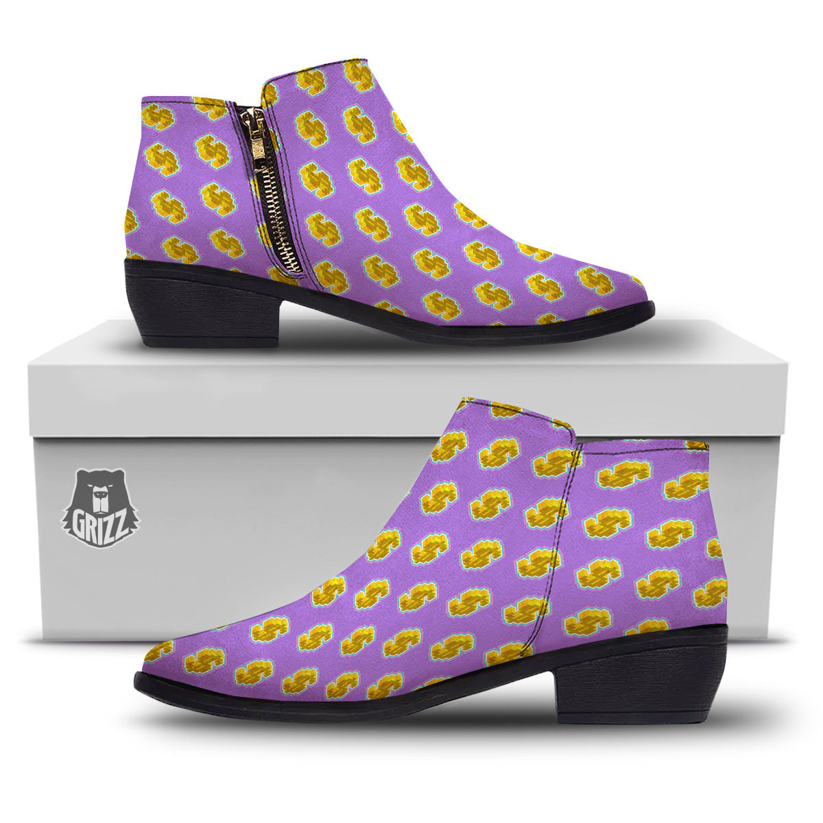 Isometric Gold Dollar Print Pattern Ankle Boots-grizzshop