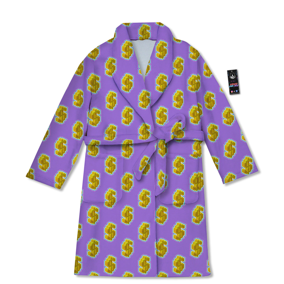 Isometric Gold Dollar Print Pattern Bathrobe-grizzshop