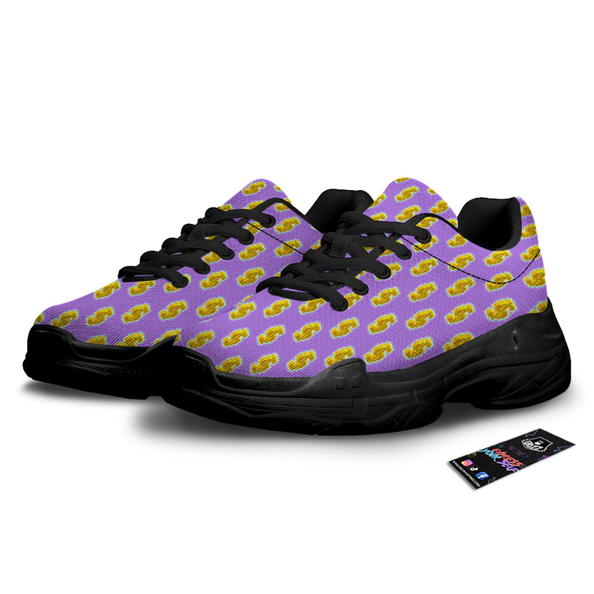 Isometric Gold Dollar Print Pattern Black Chunky Shoes-grizzshop