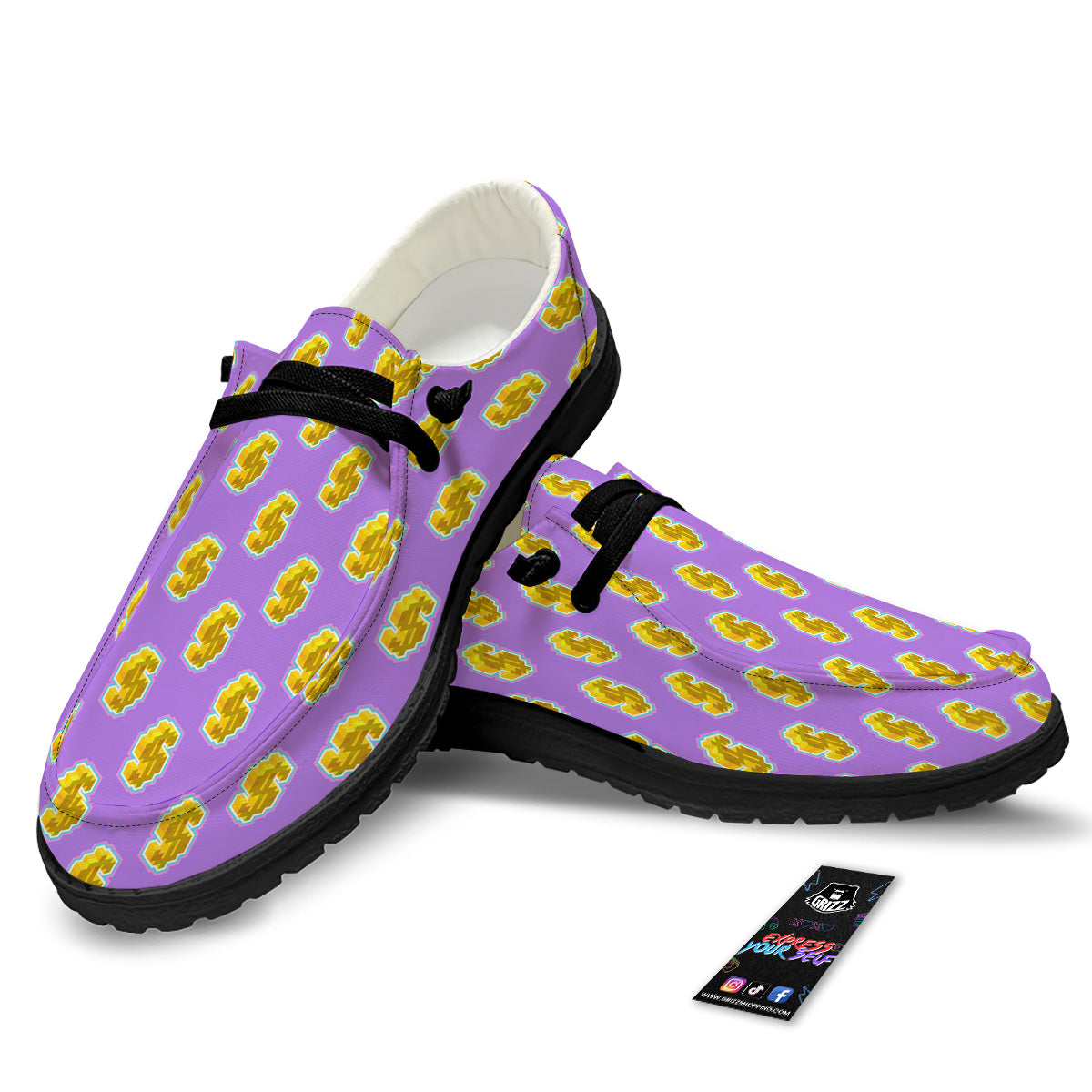 Isometric Gold Dollar Print Pattern Black Loafers-grizzshop