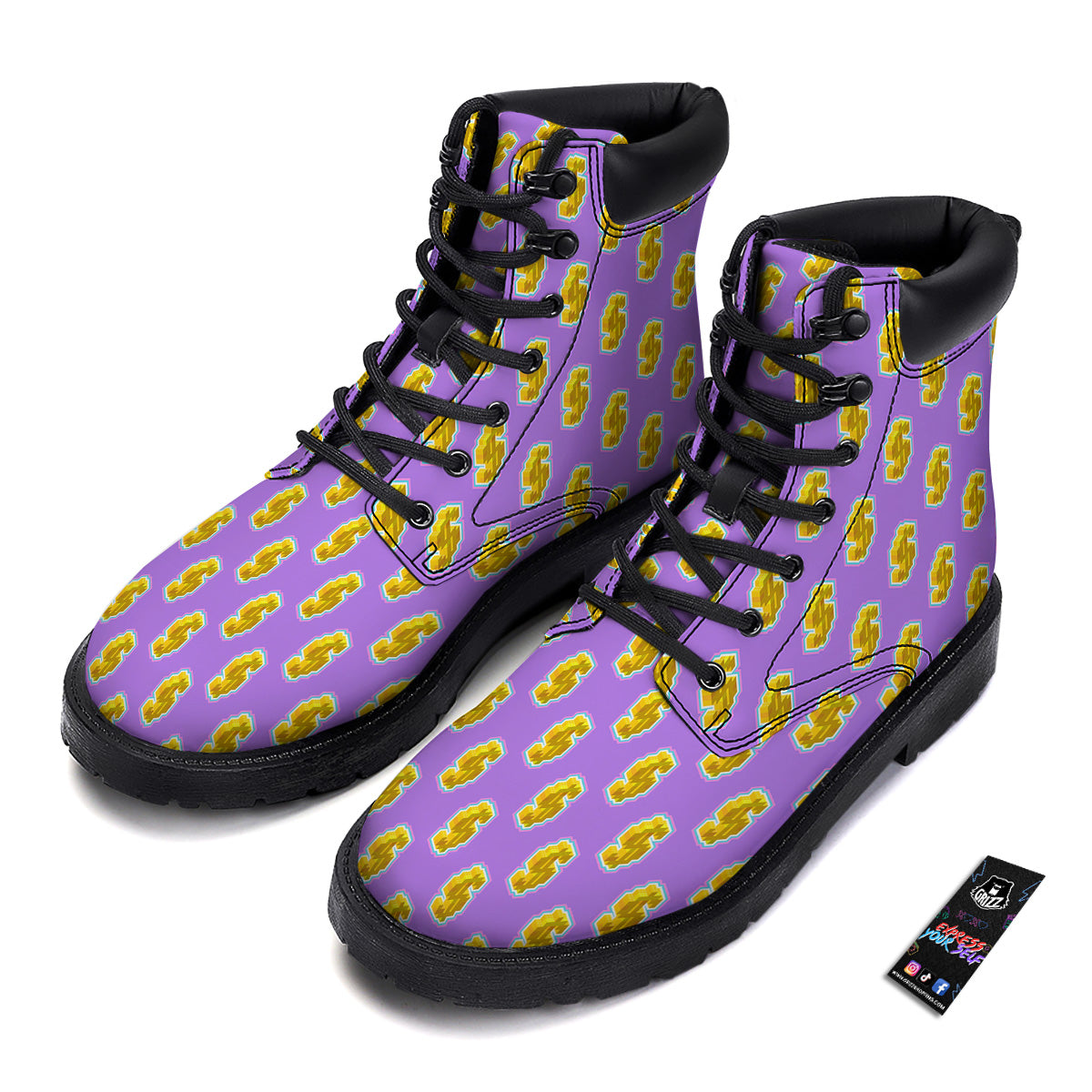 Isometric Gold Dollar Print Pattern Boots-grizzshop