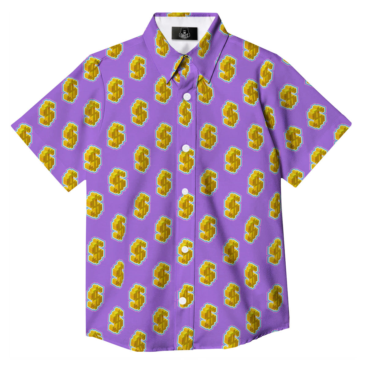 Isometric Gold Dollar Print Pattern Button Up Shirt-grizzshop
