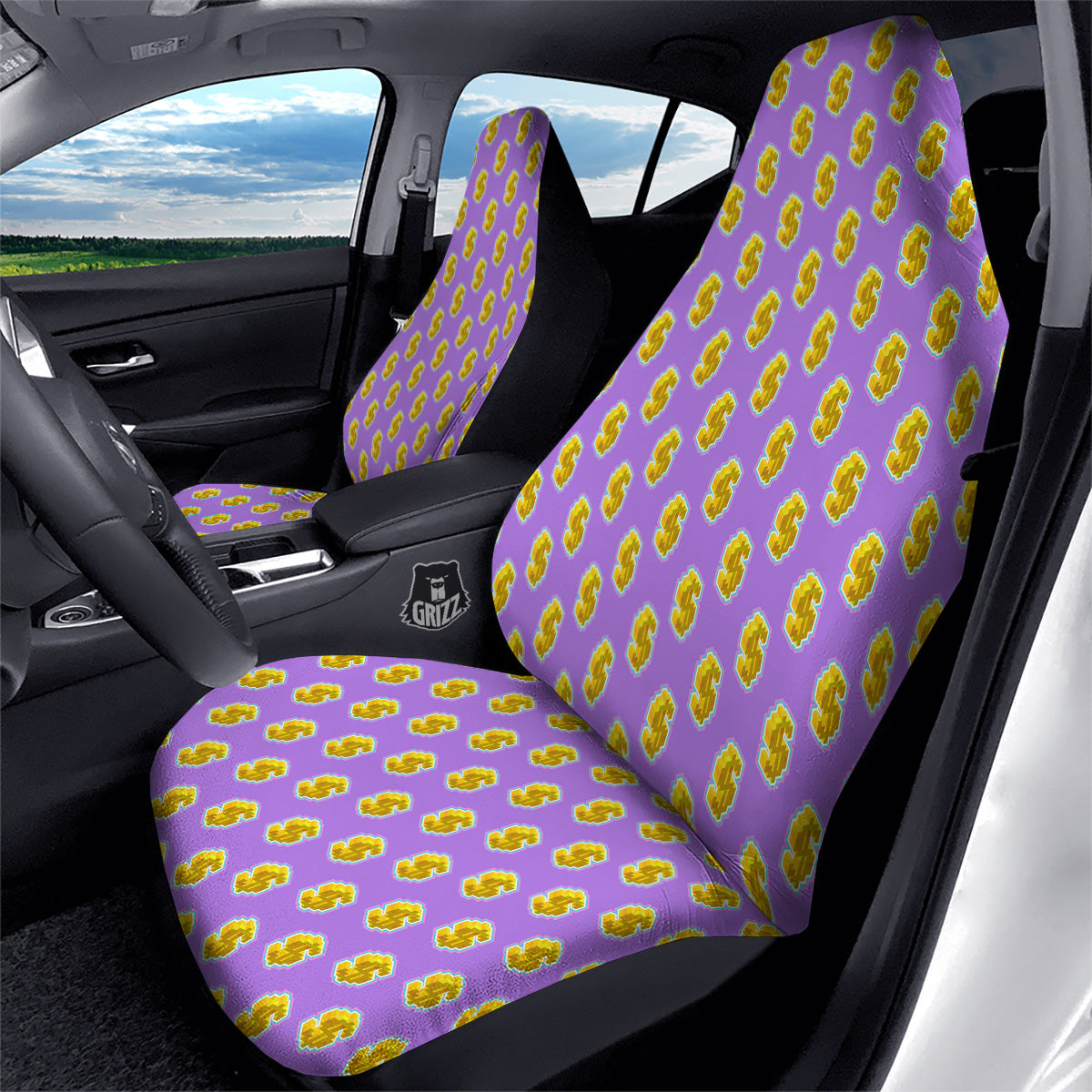 Isometric Gold Dollar Print Pattern Car Seat Covers-grizzshop