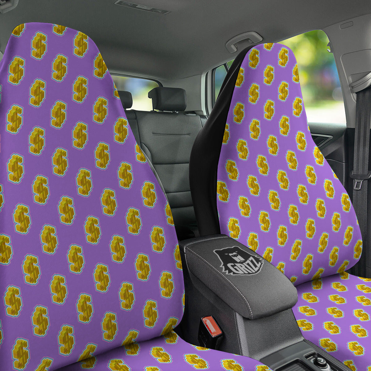 Isometric Gold Dollar Print Pattern Car Seat Covers-grizzshop