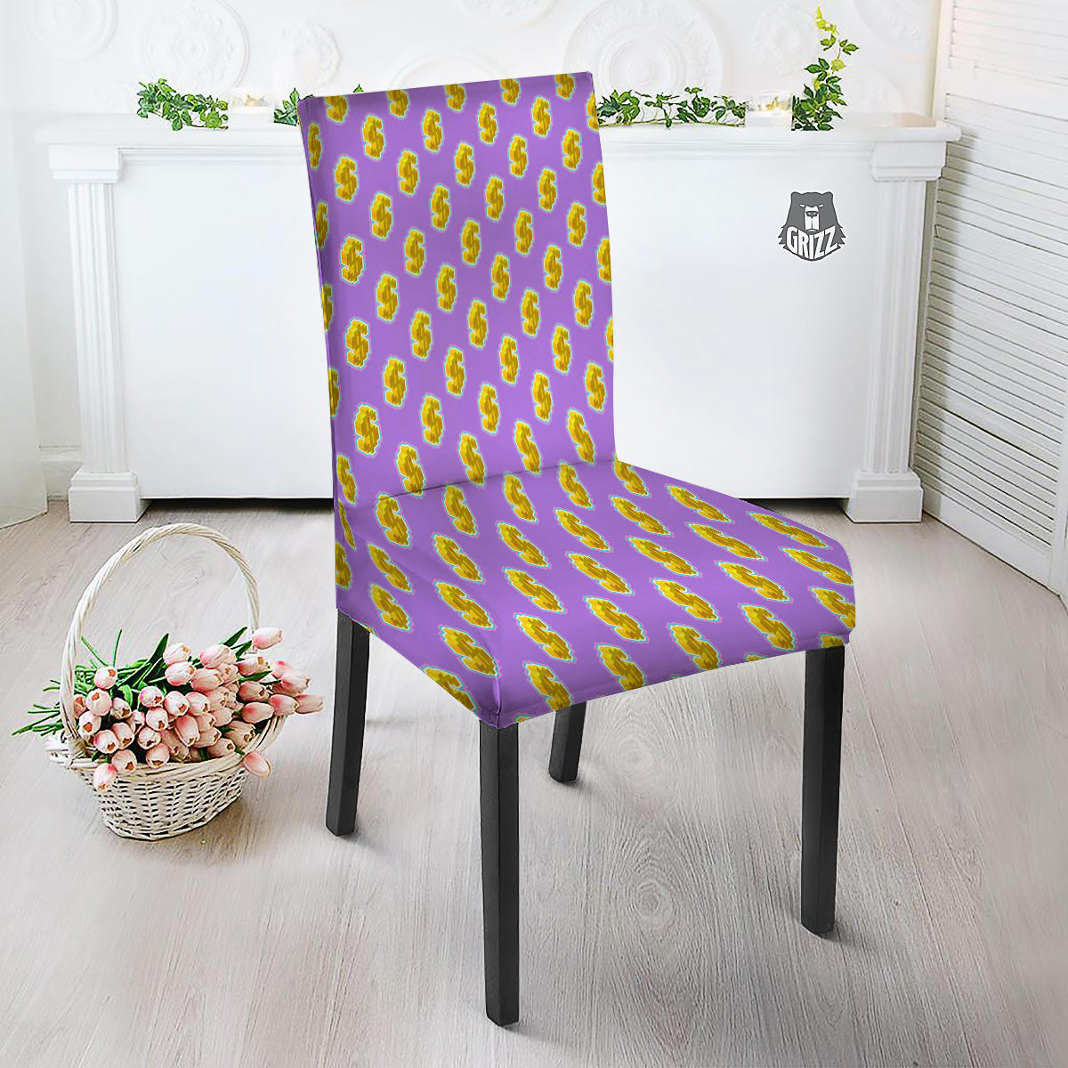 Isometric Gold Dollar Print Pattern Dining Chair Slipcover-grizzshop