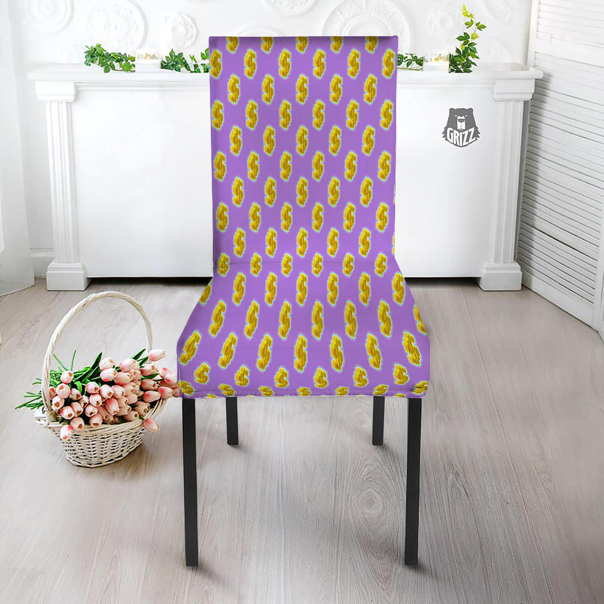 Isometric Gold Dollar Print Pattern Dining Chair Slipcover-grizzshop