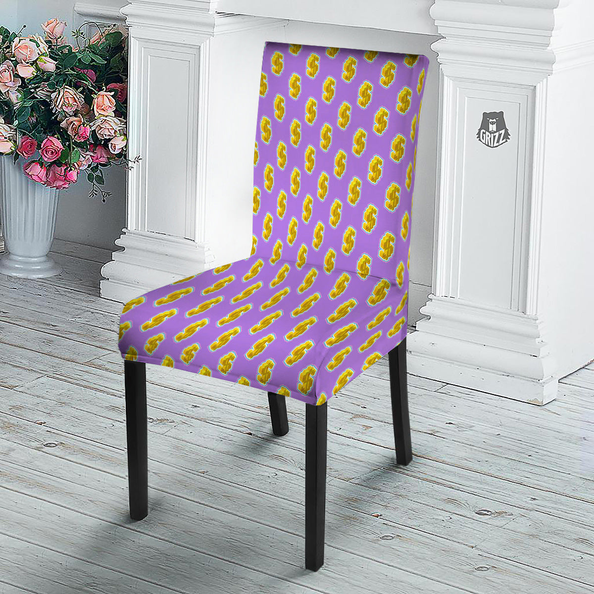 Isometric Gold Dollar Print Pattern Dining Chair Slipcover-grizzshop