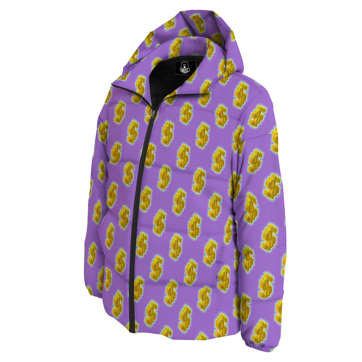 Isometric Gold Dollar Print Pattern Down Jacket-grizzshop