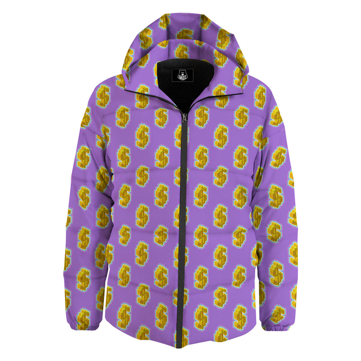 Isometric Gold Dollar Print Pattern Down Jacket-grizzshop