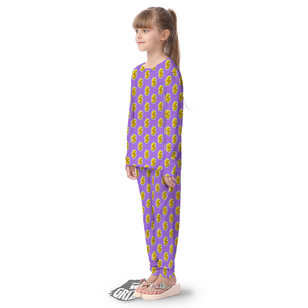 Isometric Gold Dollar Print Pattern Kid's Pajamas-grizzshop