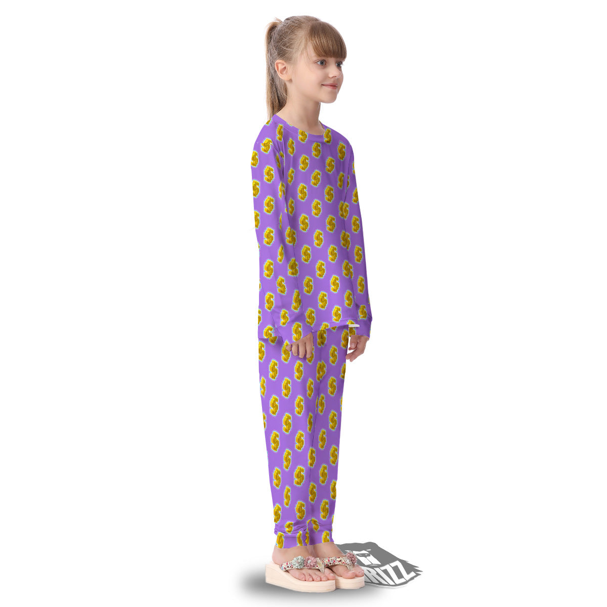 Isometric Gold Dollar Print Pattern Kid's Pajamas-grizzshop