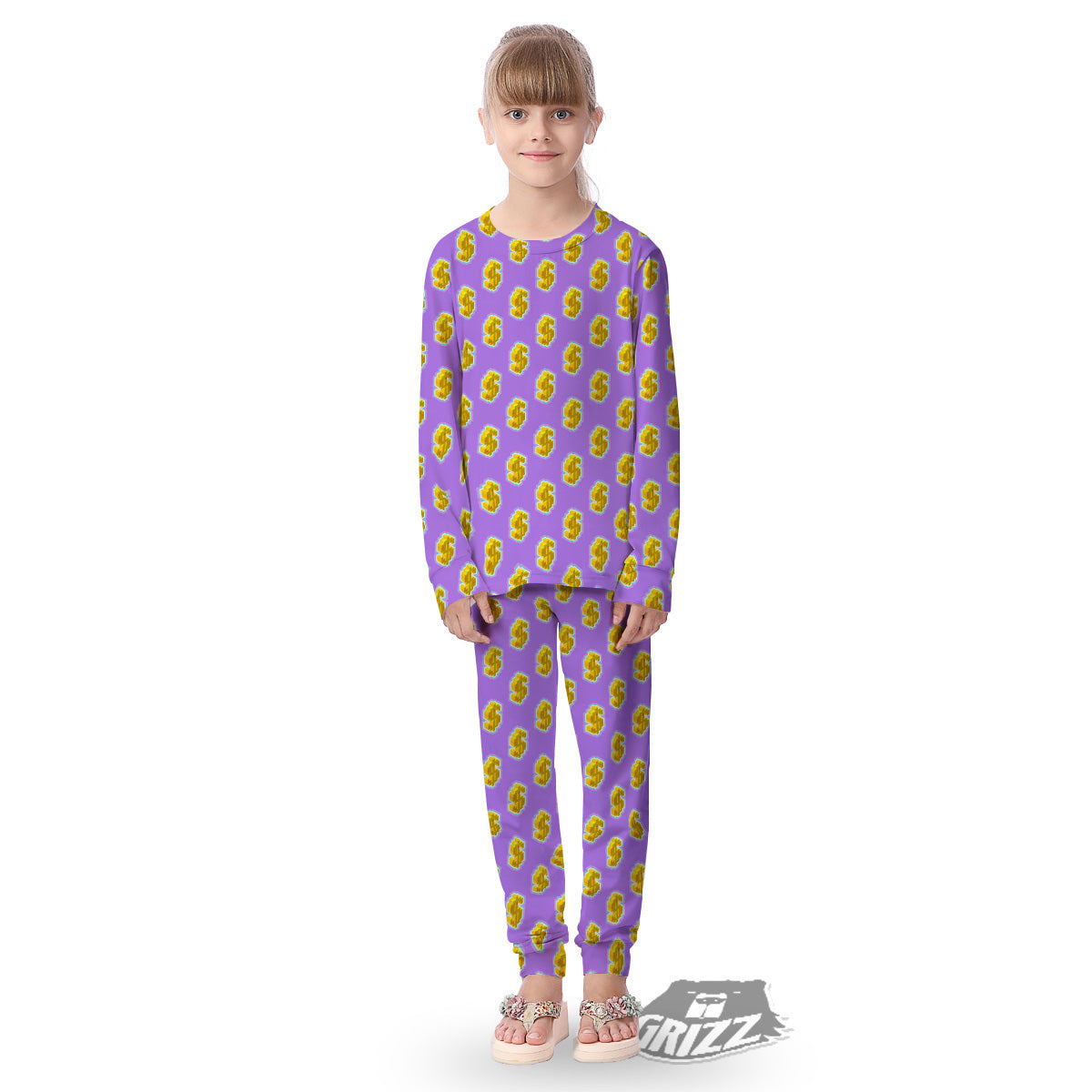 Isometric Gold Dollar Print Pattern Kid's Pajamas-grizzshop