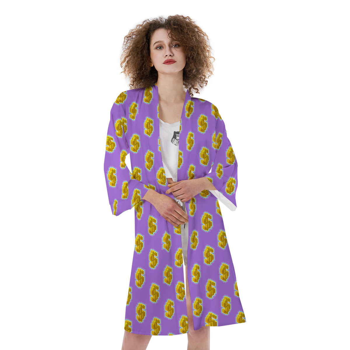Isometric Gold Dollar Print Pattern Kimono-grizzshop