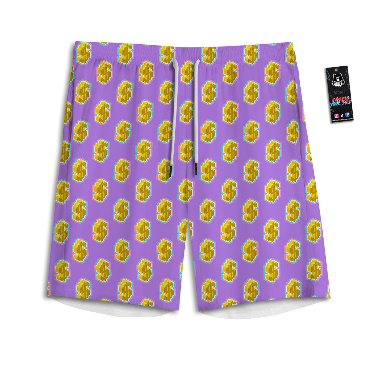 Isometric Gold Dollar Print Pattern Men's Athletic Shorts