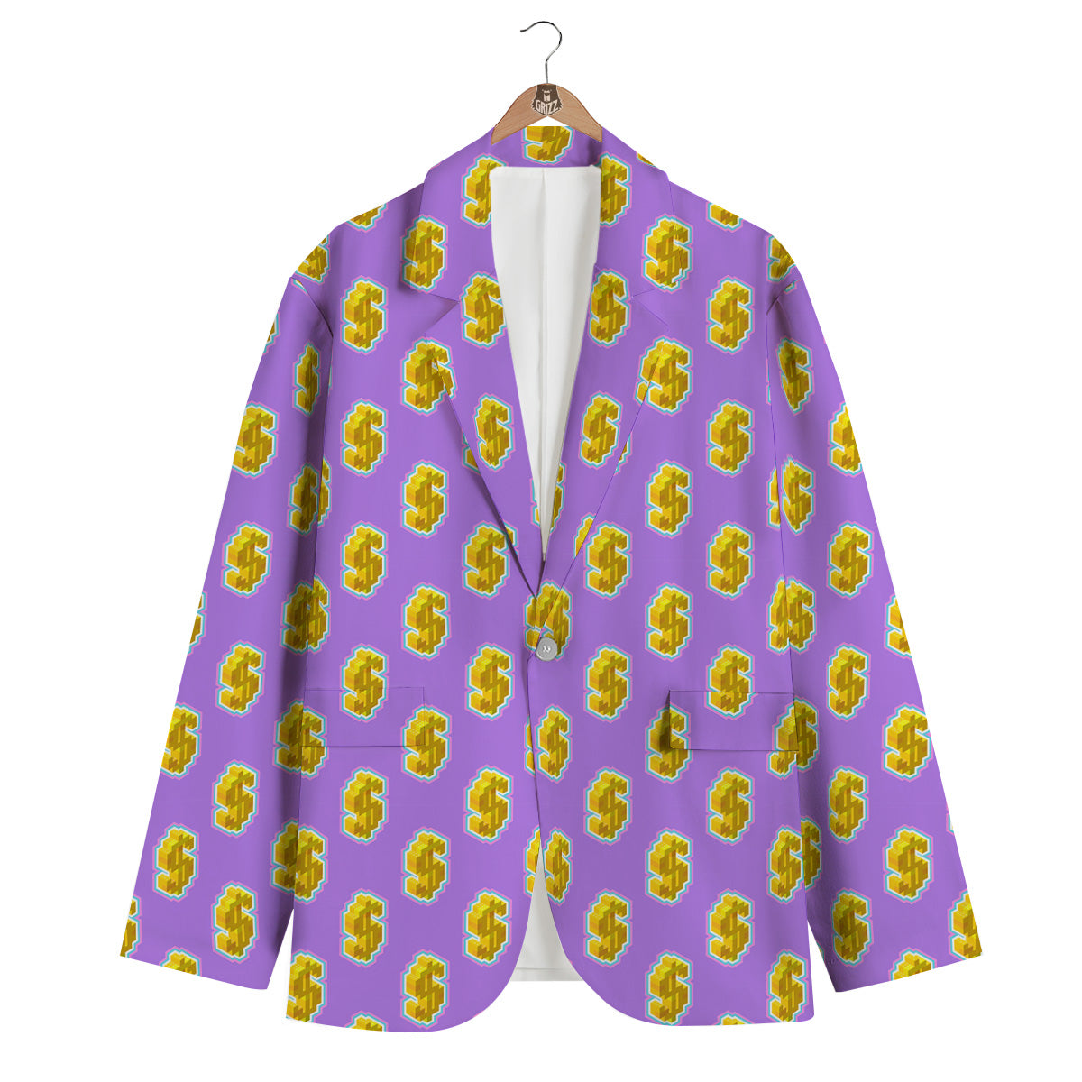 Isometric Gold Dollar Print Pattern Men's Blazer-grizzshop