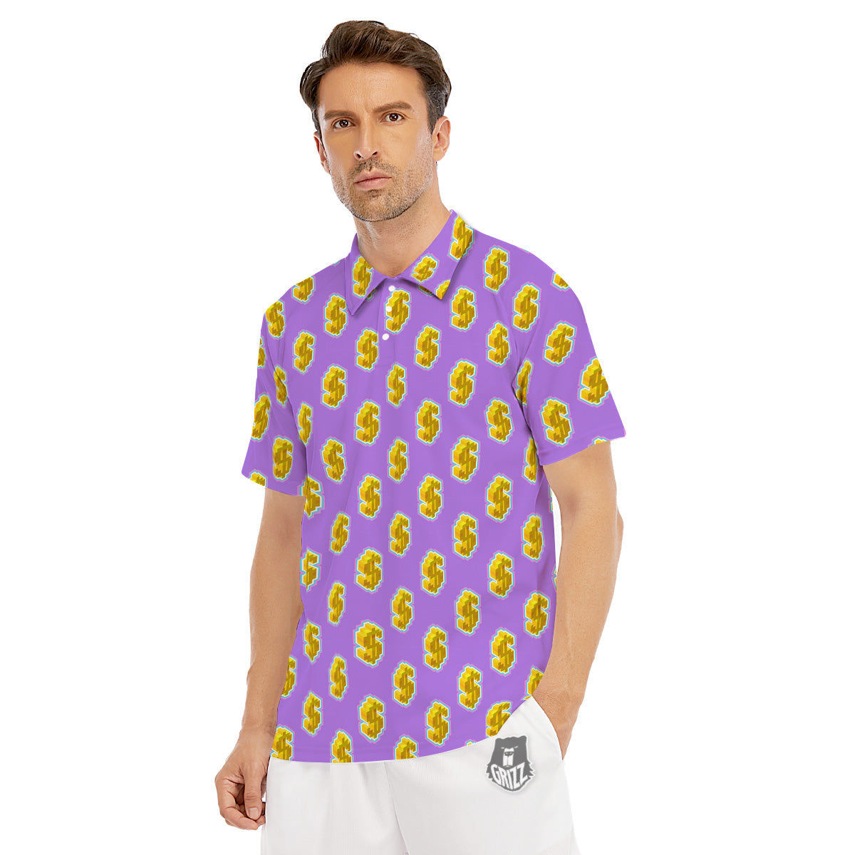 Isometric Gold Dollar Print Pattern Men's Golf Shirts-grizzshop