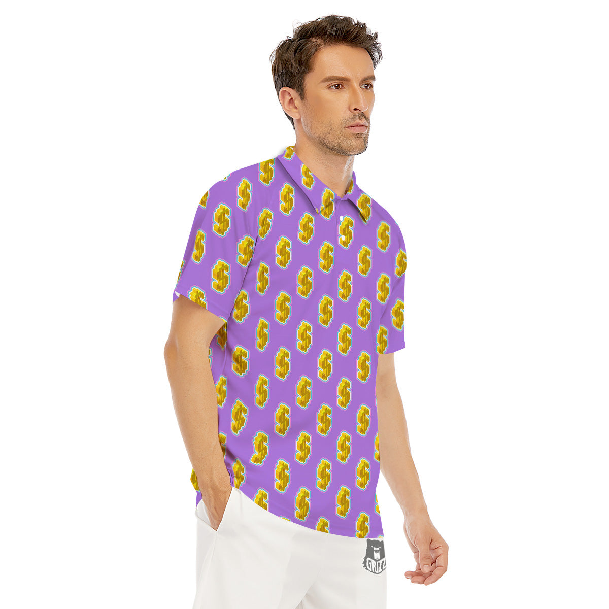 Isometric Gold Dollar Print Pattern Men's Golf Shirts-grizzshop