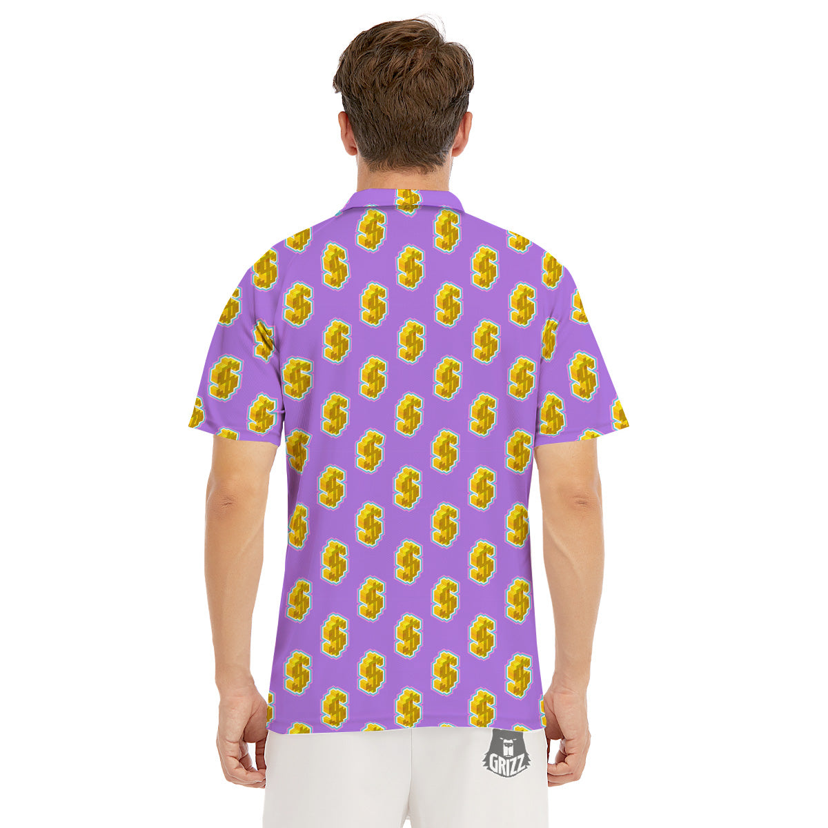 Isometric Gold Dollar Print Pattern Men's Golf Shirts-grizzshop