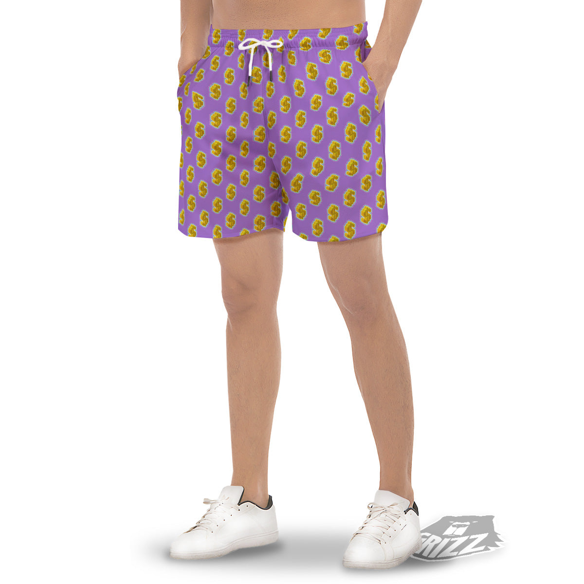 Isometric Gold Dollar Print Pattern Men's Gym Shorts-grizzshop