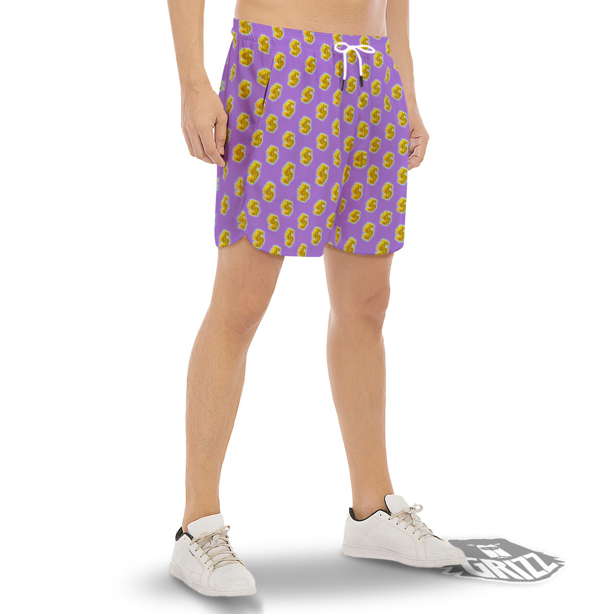 Isometric Gold Dollar Print Pattern Men's Gym Shorts-grizzshop