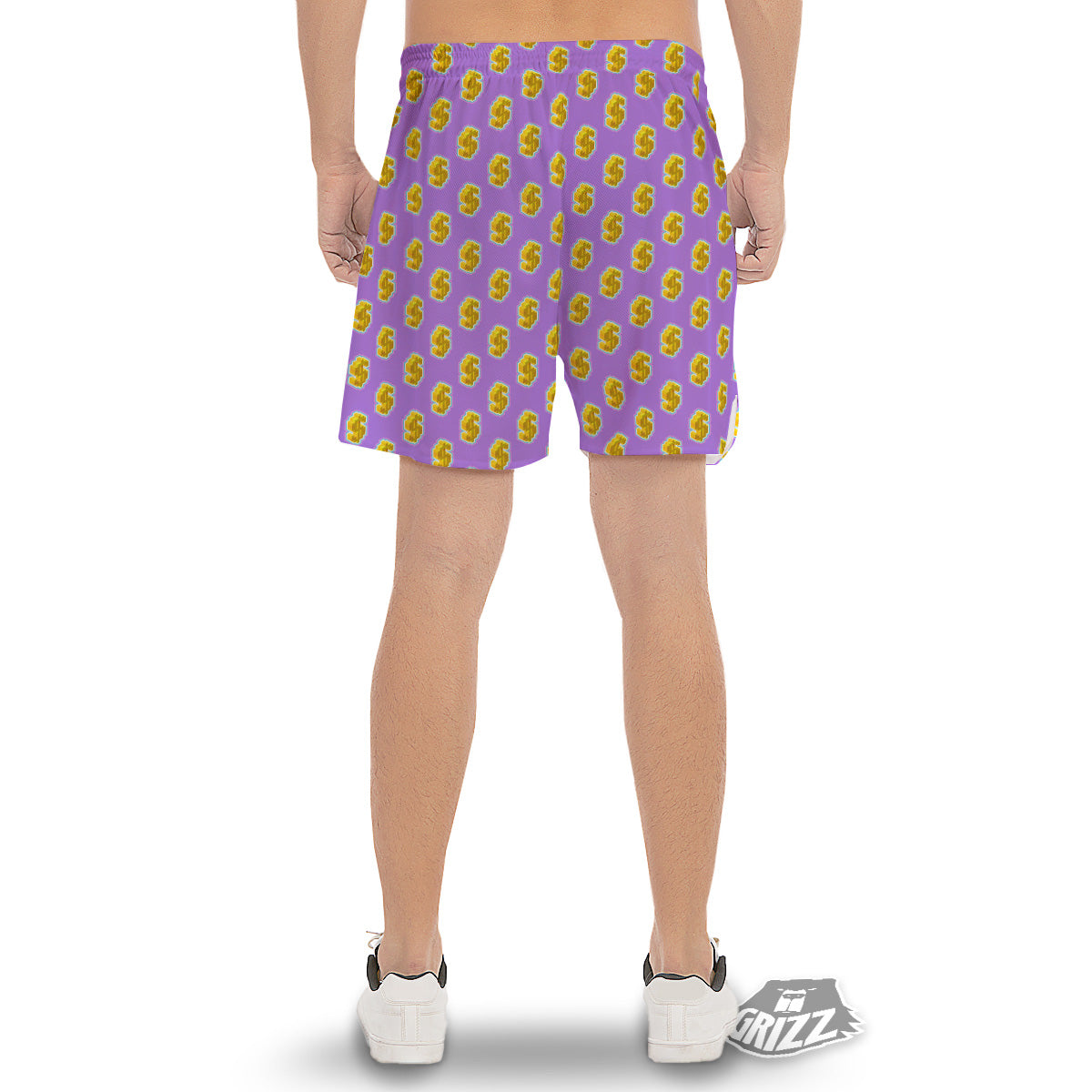 Isometric Gold Dollar Print Pattern Men's Gym Shorts-grizzshop