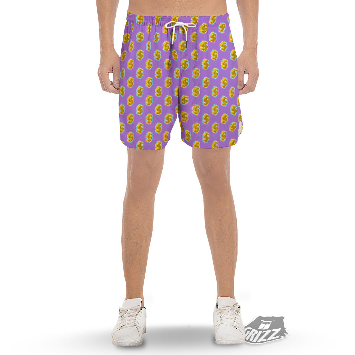 Isometric Gold Dollar Print Pattern Men's Gym Shorts-grizzshop