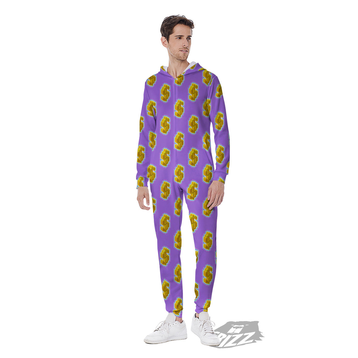 Isometric Gold Dollar Print Pattern Men's Jumpsuit-grizzshop