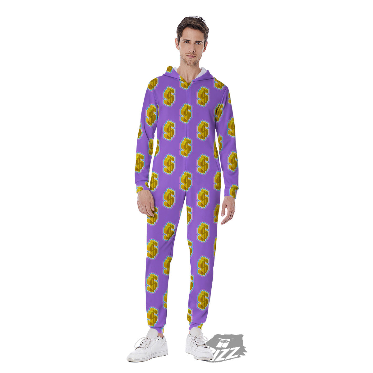 Isometric Gold Dollar Print Pattern Men's Jumpsuit-grizzshop