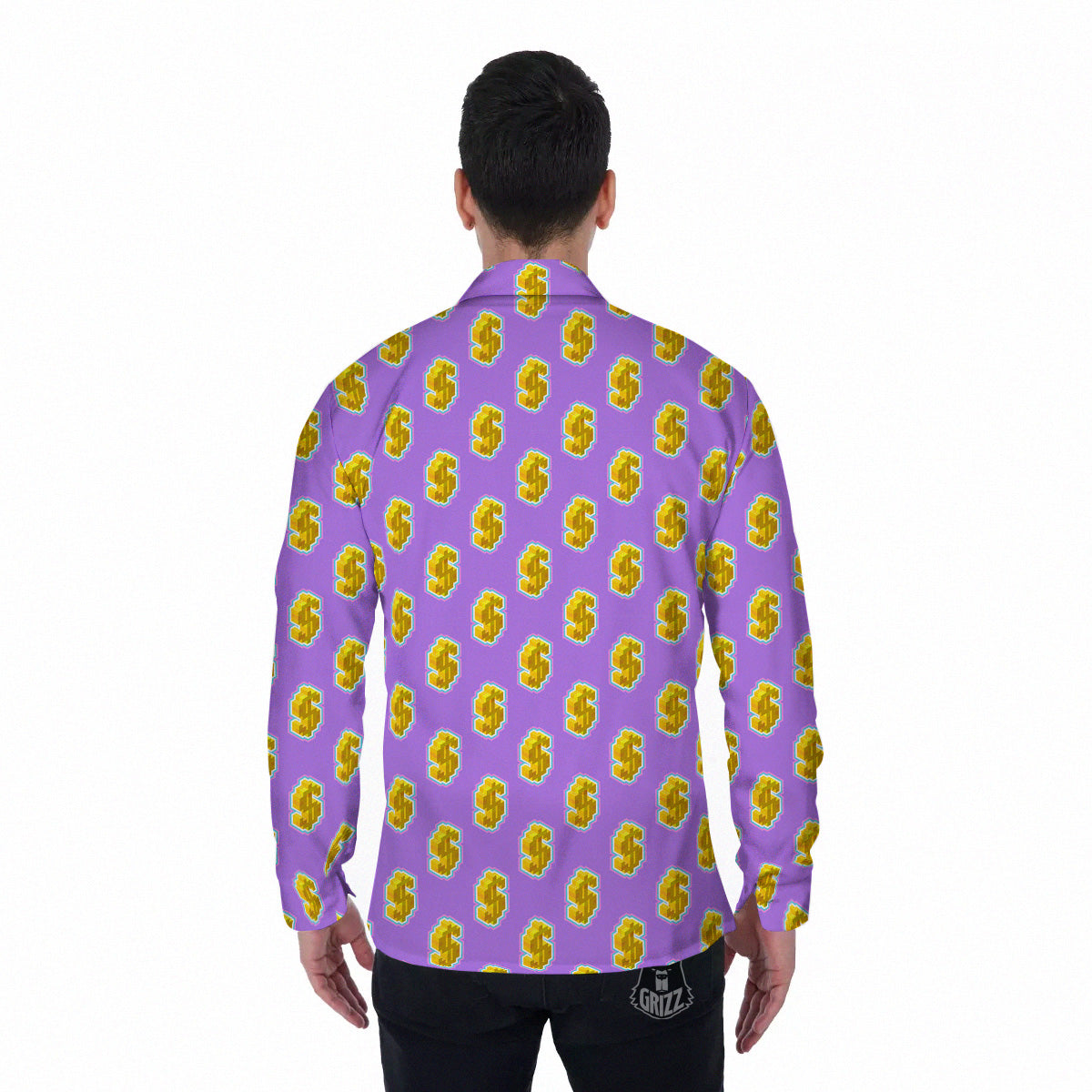 Isometric Gold Dollar Print Pattern Men's Long Sleeve Shirts-grizzshop