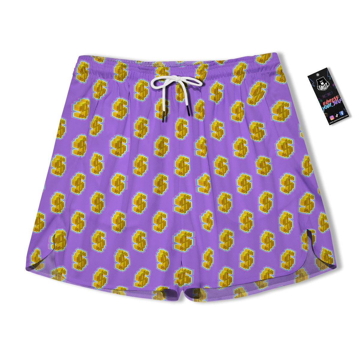 Isometric Gold Dollar Print Pattern Men's Running Shorts-grizzshop