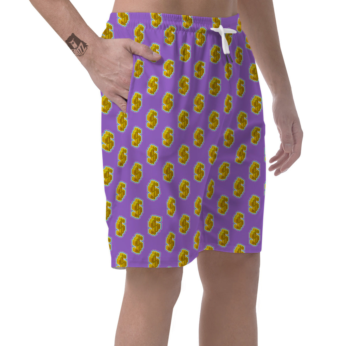 Isometric Gold Dollar Print Pattern Men's Shorts-grizzshop