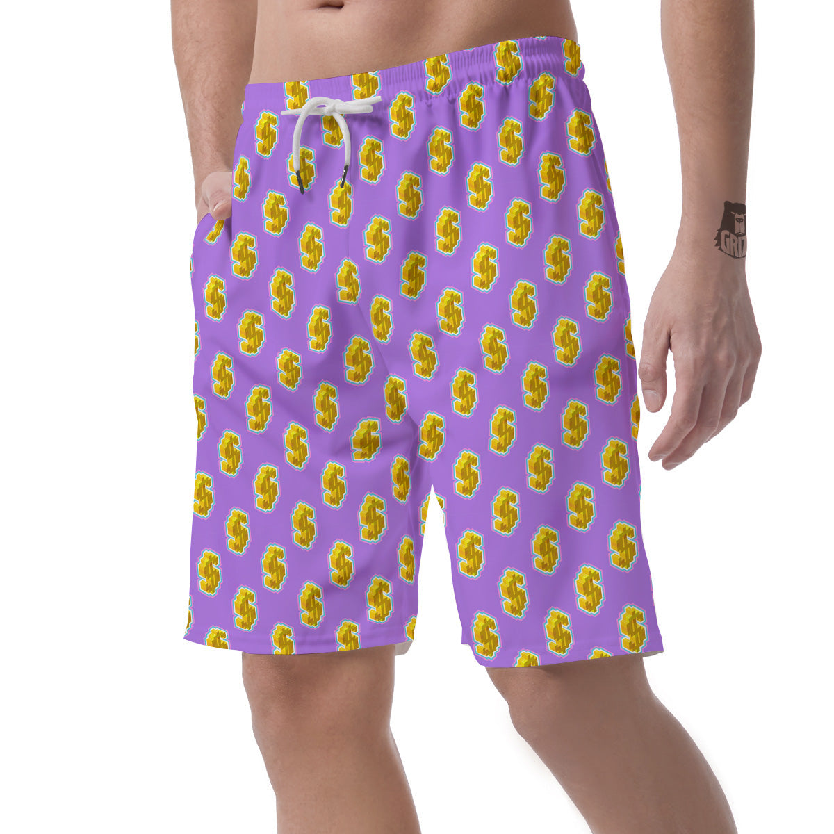 Isometric Gold Dollar Print Pattern Men's Shorts-grizzshop