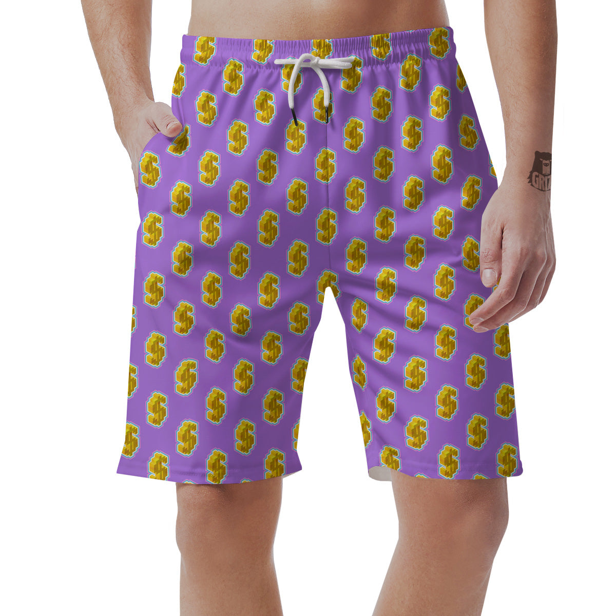Isometric Gold Dollar Print Pattern Men's Shorts-grizzshop