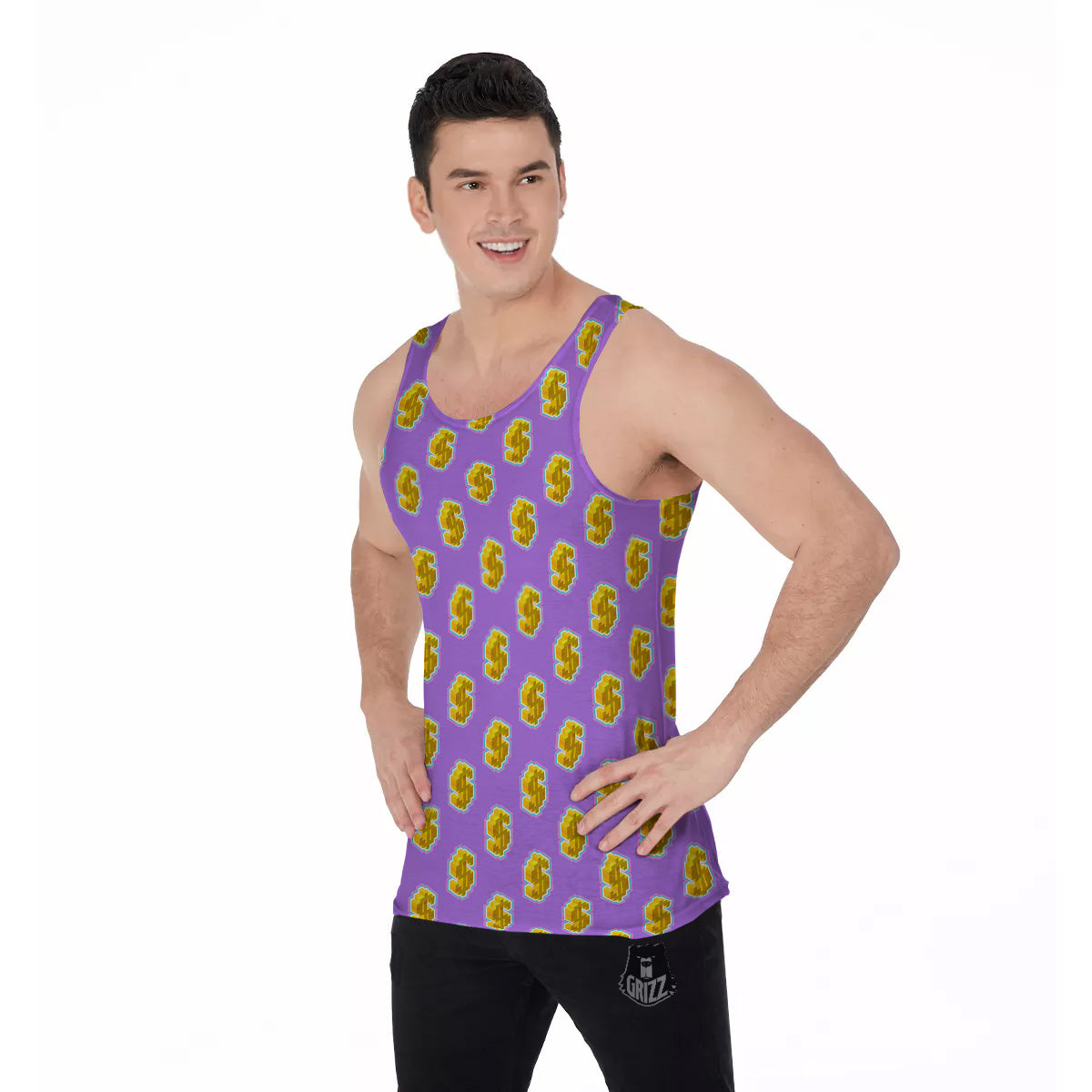 Isometric Gold Dollar Print Pattern Men's Tank Top-grizzshop