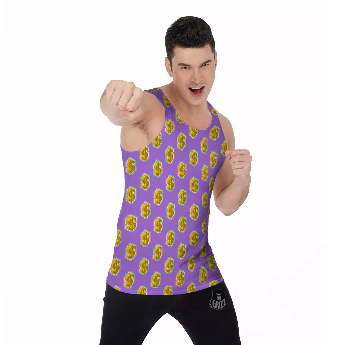 Isometric Gold Dollar Print Pattern Men's Tank Top-grizzshop