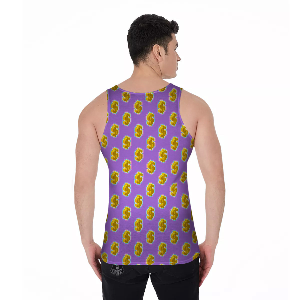 Isometric Gold Dollar Print Pattern Men's Tank Top-grizzshop