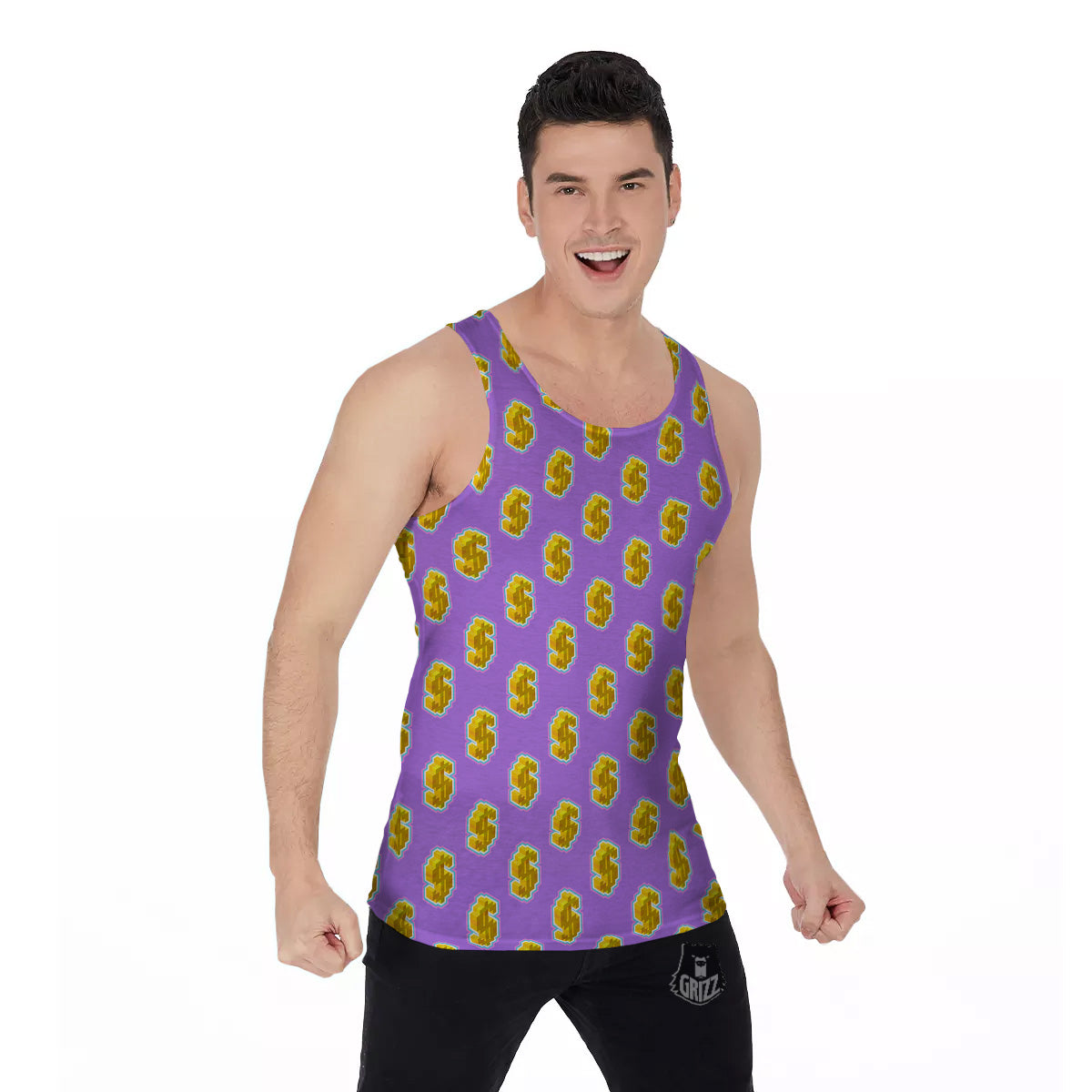 Isometric Gold Dollar Print Pattern Men's Tank Top-grizzshop